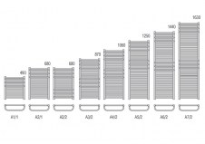 Schematy wymiarów grzejnika - 680 x 385 miedziany - dodatkowe profile grzewcze