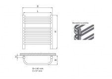 Rysunek techniczny grzejnika A/U firmy Radeco - 1630 x 435 miedziany