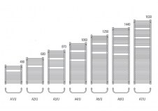 Schematy wymiarów grzejnika A/U firmy Radeco - 1630 x 435