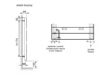 Rysunek techniczny grzejnika Noumea - 1206 x 400