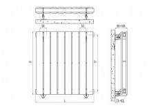 Rysunek techniczny grzejnika Piano 2 Pion - 1220 x 1240