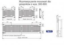 Mocowania grzejnika Plain ART od wysokości 300mm dla typu 11 - PA3309000500