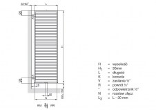 Grzejnik Quaro rys. tech. Ścianka działowa - 1403 x 300 - grzejnik chromowany