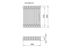 Rysunek techniczny grzejnik Trex 3 - rozstaw 500 - 566 x 230