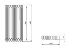 Rysunek techniczny grzejnik Trex 3 - rozstaw 900 - 966 x 460