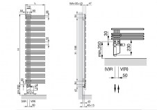 Rysunek techniczny grzejnika Yucca asymetryczna - 1736 x 378