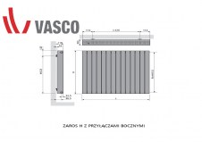 Rysunek techniczny grzejnika Zaros H100 z podłączeniem bocznym - 112460450140023670600-0000