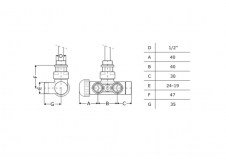 Zawór termostatyczny z rurką zanurzeniową (kątowy) - rysunek techniczny - TGZTST011