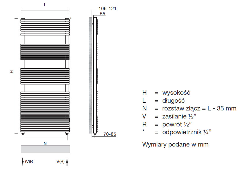 Rysunek techniczny grzejnika Sfera